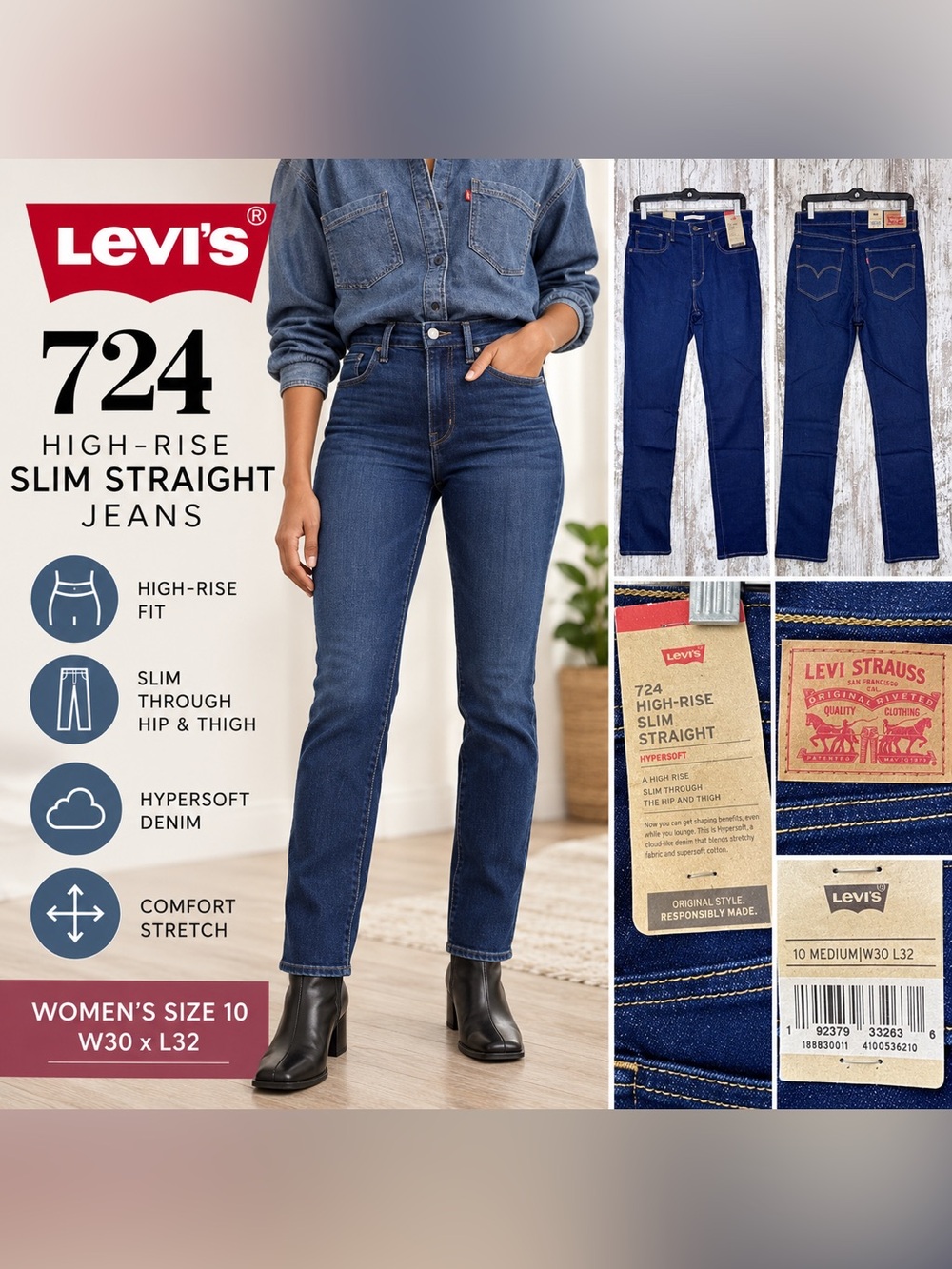 Levi’s 724 High-Rise Slim Straight Jeans Women’s Size 10 W30 L32 NWT